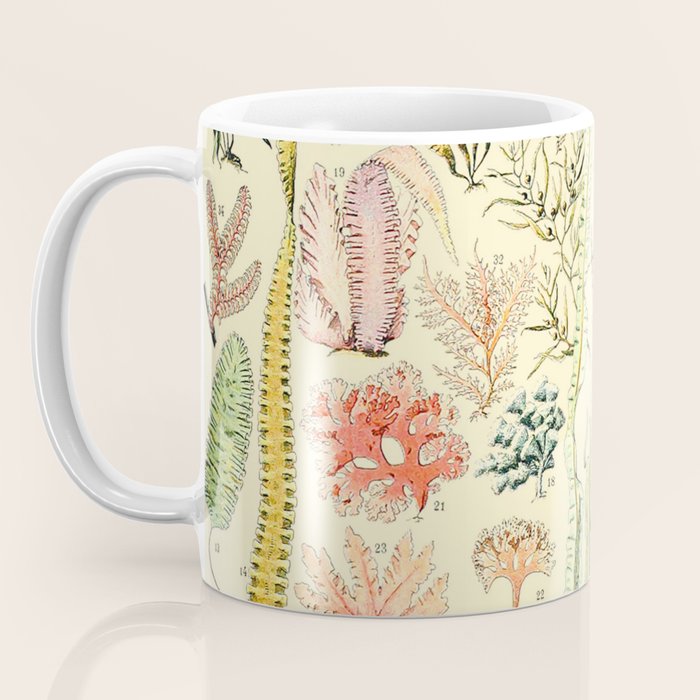 Seaweed and Coral Vintage Illustration Drawing by Adolphe Millot of Underwater Peach Pink Sea Plants Coffee Mug Gallery Image 3