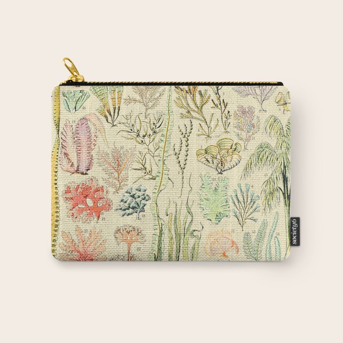 Seaweed and Coral Vintage Illustration Drawing by Adolphe Millot of Underwater Peach Pink Sea Plants Carry All Pouch Gallery Image 1