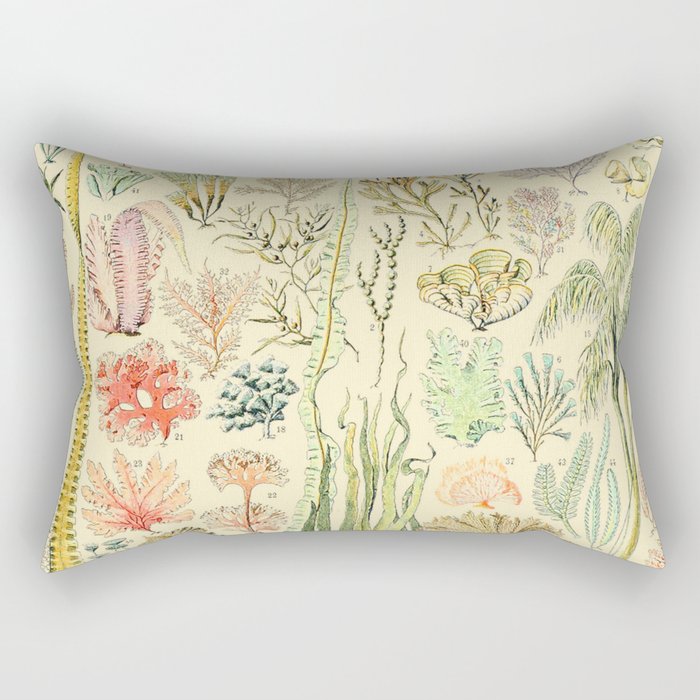 Seaweed and Coral Vintage Illustration Drawing by Adolphe Millot of Underwater Peach Pink Sea Plants Rectangular Pillow Gallery Image 2
