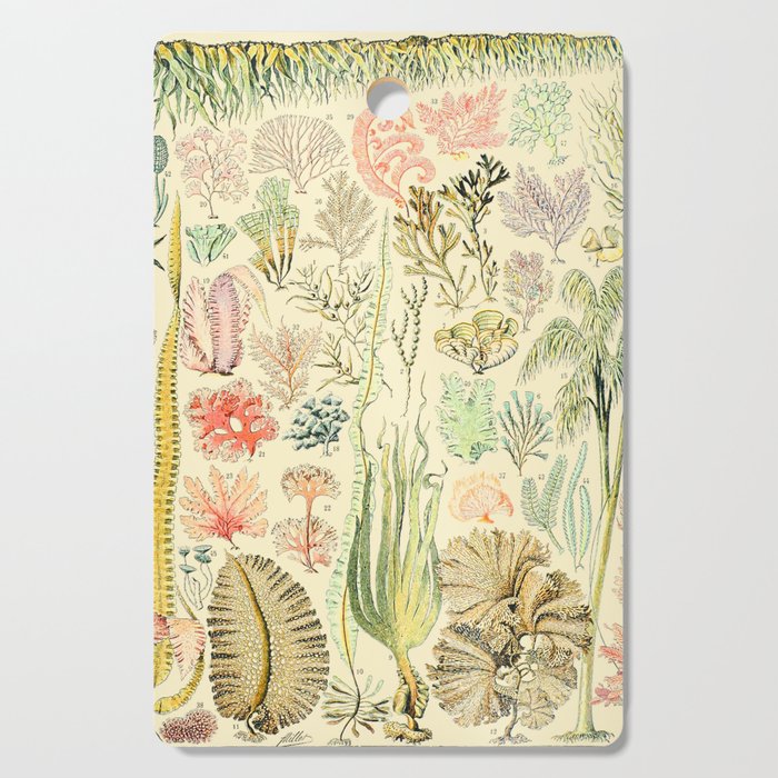 Seaweed and Coral Vintage Illustration Drawing by Adolphe Millot of Underwater Peach Pink Sea Plants Cutting Board Gallery Image 1