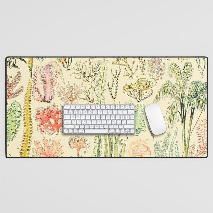 Seaweed and Coral Vintage Illustration Drawing by Adolphe Millot of Underwater Peach Pink Sea Plants Desk Mat Gallery Image 1