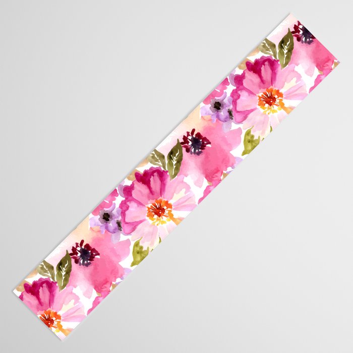 Watercolor Flowers Pink Fuchsia Table Runner Gallery Image 3