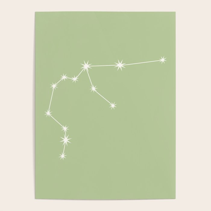 Aquarius Zodiac Star Constellation Line Art Soft Green Poster Gallery Image 4