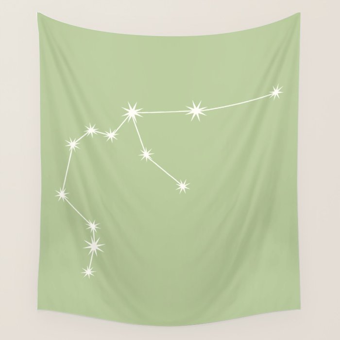 Aquarius Zodiac Star Constellation Line Art Soft Green Wall Tapestry Gallery Image 1