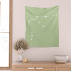 Aquarius Zodiac Star Constellation Line Art Soft Green Wall Tapestry Gallery Image 2