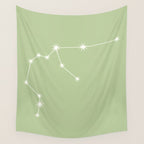 Aquarius Zodiac Star Constellation Line Art Soft Green Wall Tapestry Gallery Image 4