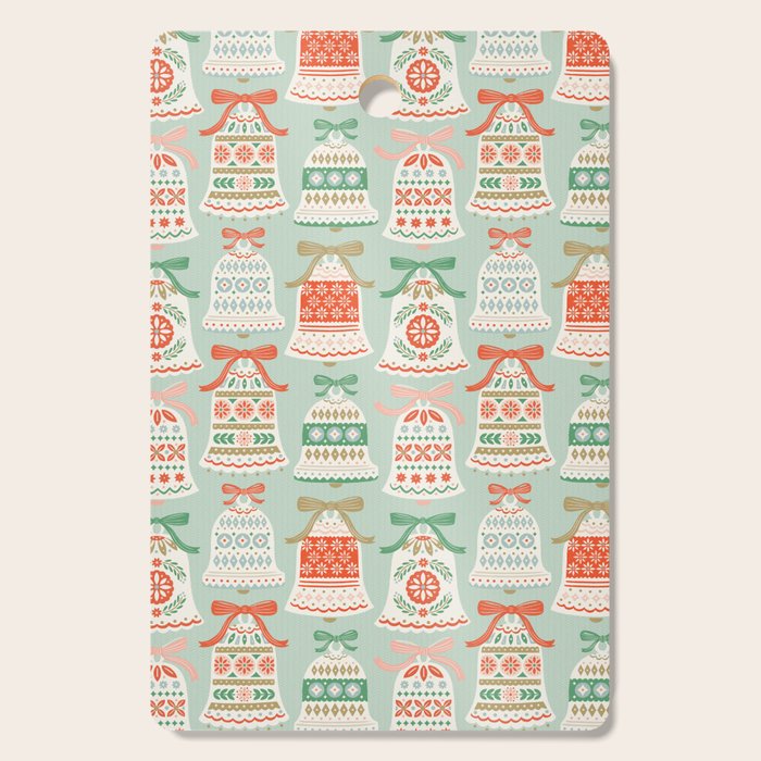 Folk Art Holiday Bells - Light Green Cutting Board Gallery Image 1