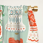 Folk Art Holiday Bells - Light Green Window Curtain Gallery Image 2