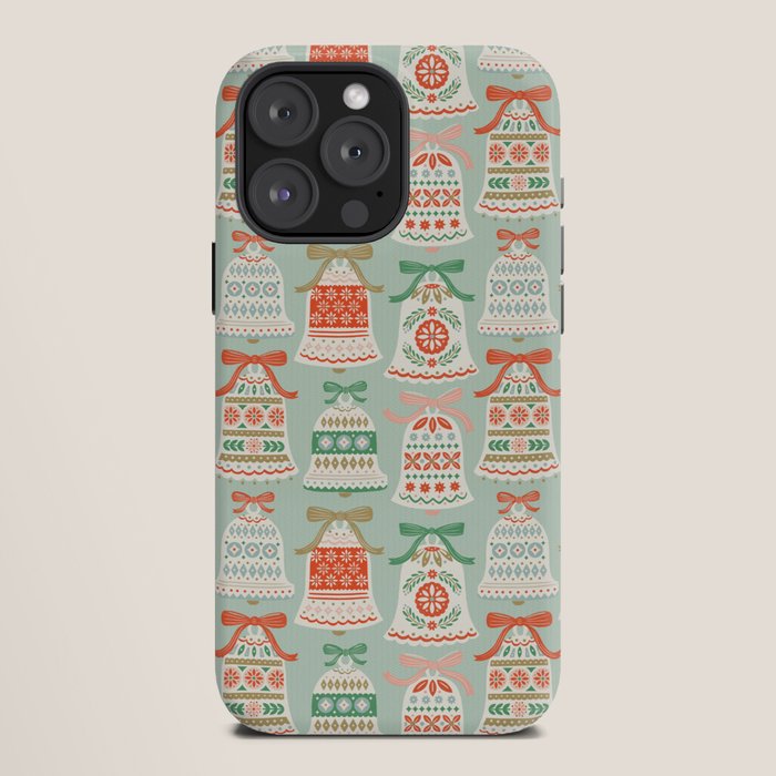 Folk Art Holiday Bells - Light Green iPhone Case Gallery Image 12