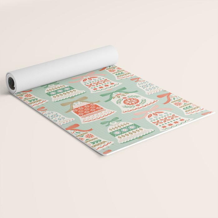 Folk Art Holiday Bells - Light Green Yoga Mat Gallery Image 2