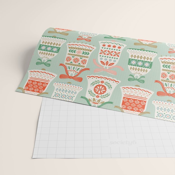 Folk Art Holiday Bells - Light Green Wrapping Paper Gallery Image 2