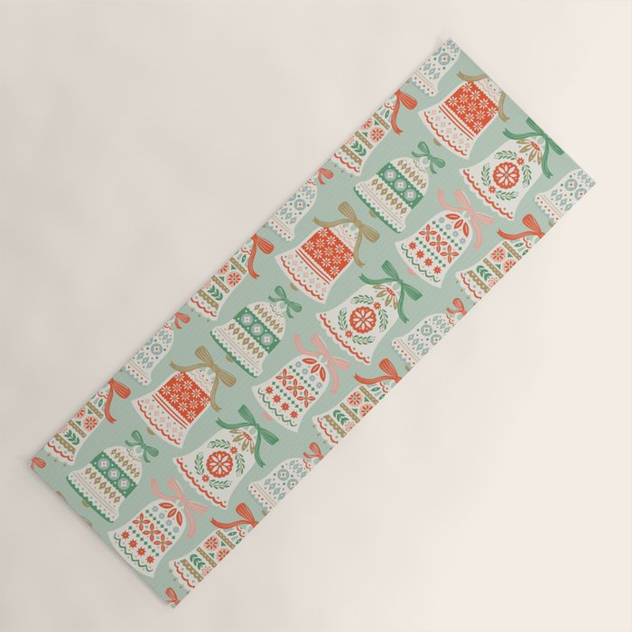 Folk Art Holiday Bells - Light Green Yoga Mat Gallery Image 1