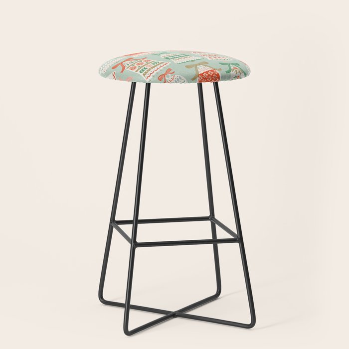 Folk Art Holiday Bells - Light Green Stool Gallery Image 1