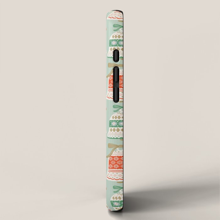 Folk Art Holiday Bells - Light Green iPhone Case Gallery Image 2