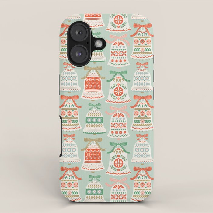 Folk Art Holiday Bells - Light Green iPhone Case Gallery Image 1