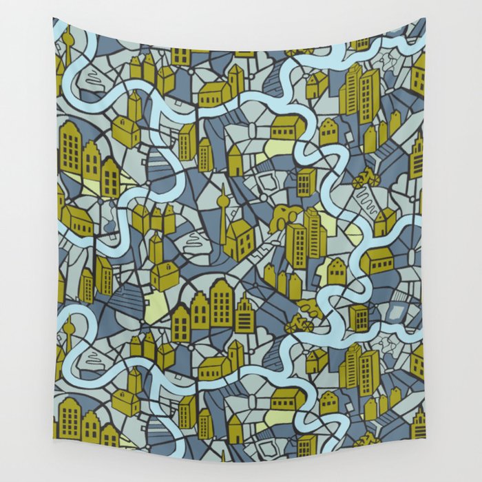 City life map moonless night Wall Tapestry Gallery Image 4