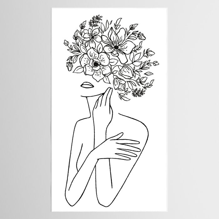 Woman With Flowers Minimal Line Art Tablecloth Gallery Image 2
