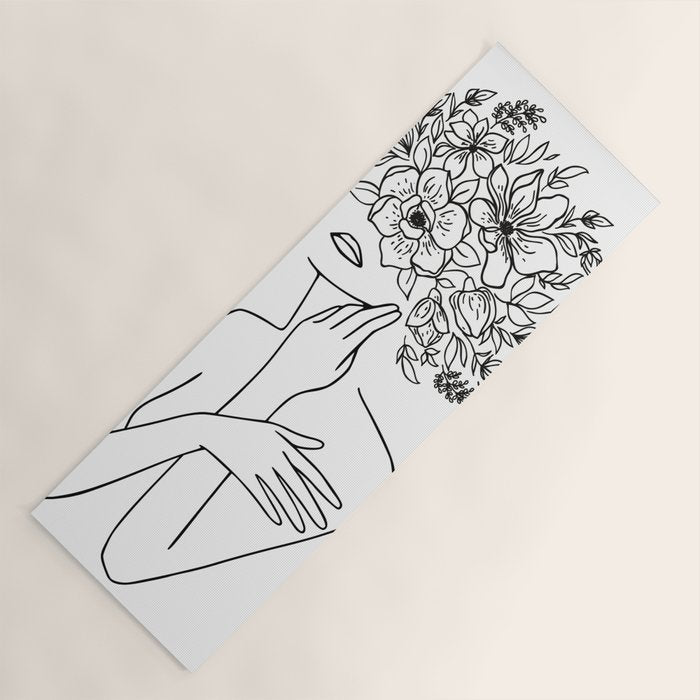 Woman With Flowers Minimal Line Art Yoga Mat Gallery Image 1