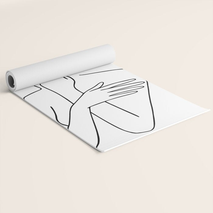 Woman With Flowers Minimal Line Art Yoga Mat Gallery Image 2