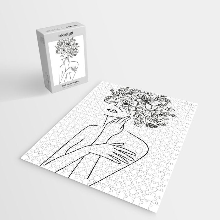 Woman With Flowers Minimal Line Art Jigsaw Puzzle Gallery Image 2