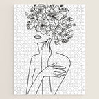 Woman With Flowers Minimal Line Art Jigsaw Puzzle Gallery Image 1