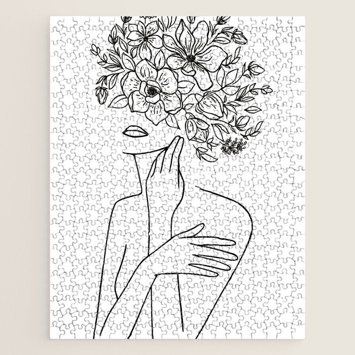 Woman With Flowers Minimal Line Art Jigsaw Puzzle Gallery Image 1
