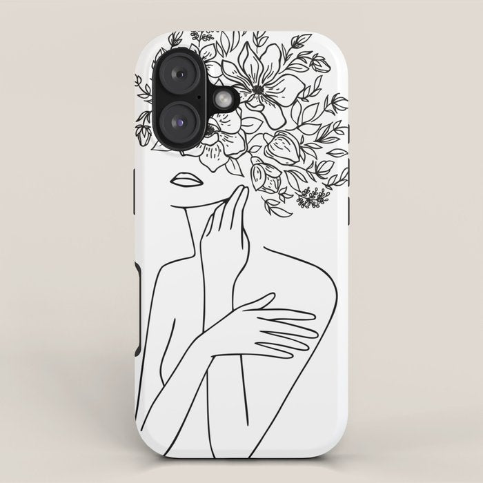 Woman With Flowers Minimal Line Art iPhone Case Gallery Image 1
