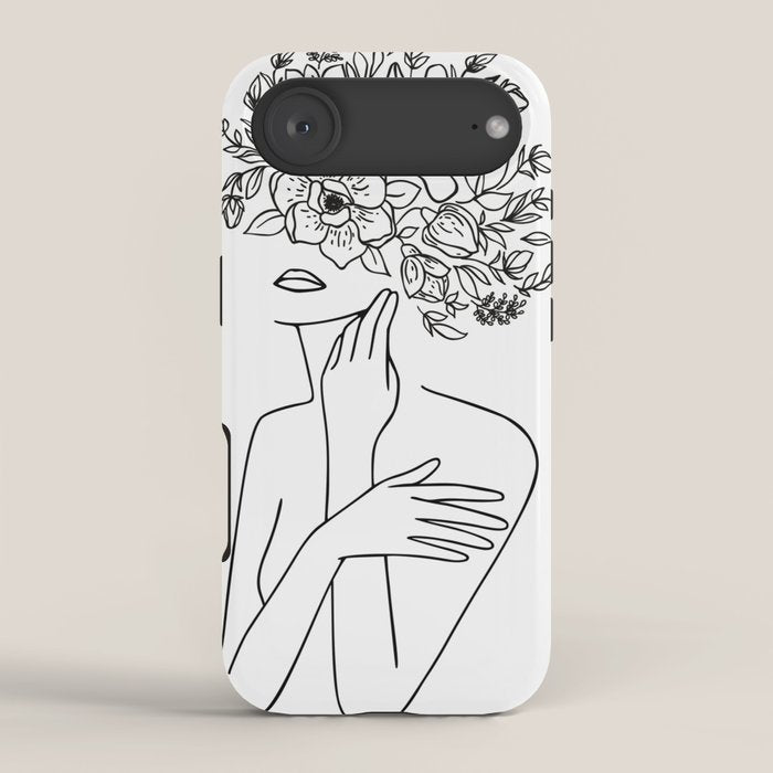 Woman With Flowers Minimal Line Art iPhone Case Gallery Image 2