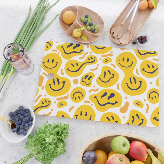 Yellow Dripping Smiley Faces Cutting Board Gallery Image 2