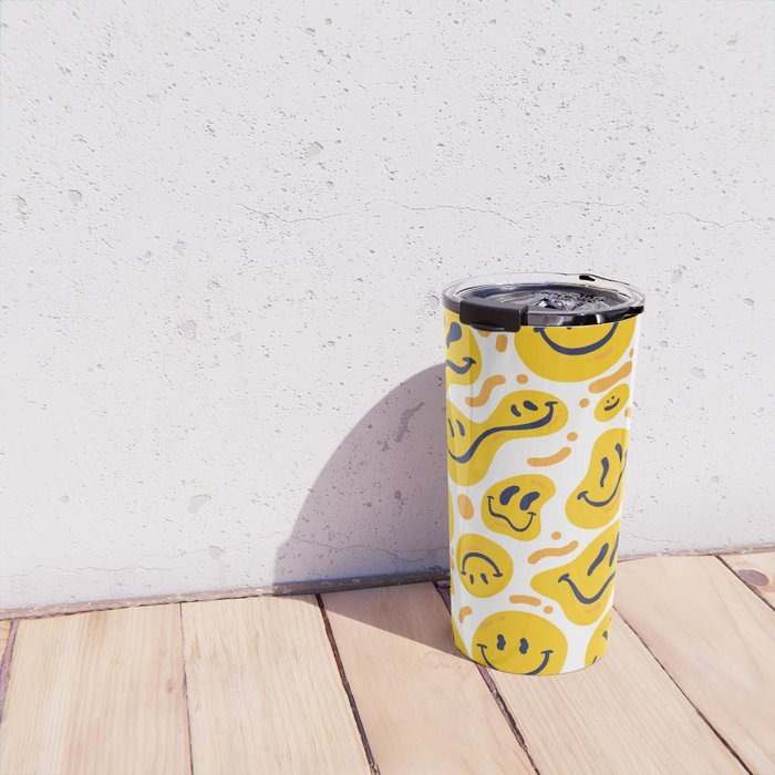 Yellow Dripping Smiley Faces Travel Mug Gallery Image 4