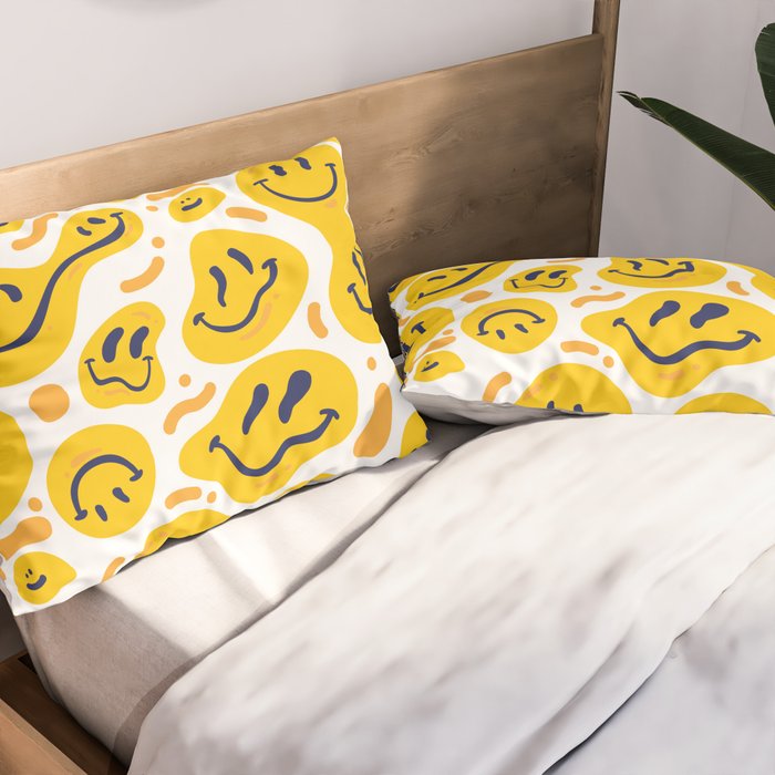 Yellow Dripping Smiley Faces Pillow Sham Gallery Image 2