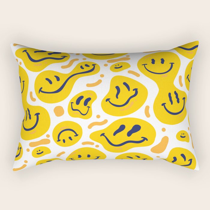 Yellow Dripping Smiley Faces Rectangular Pillow Gallery Image 2