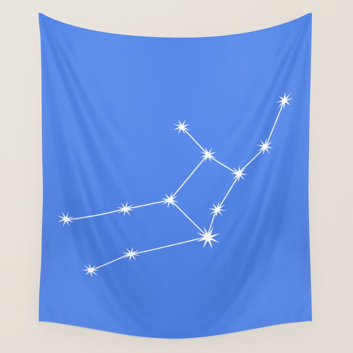 Virgo Zodiac Star Constellation Line Art Bright Blue Wall Tapestry Gallery Image 1