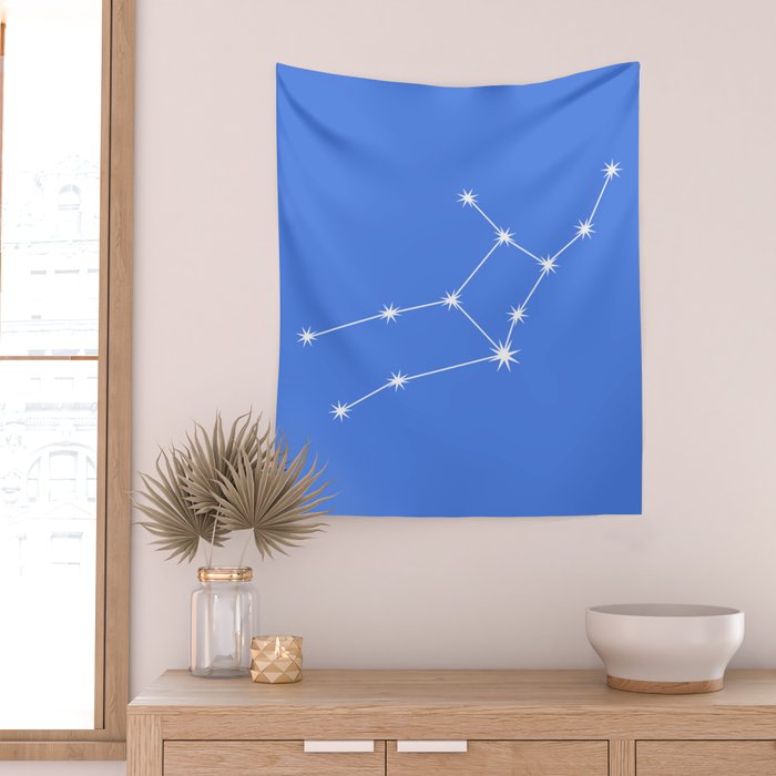 Virgo Zodiac Star Constellation Line Art Bright Blue Wall Tapestry Gallery Image 2