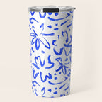 Hand drawn blue flower art pattern Travel Mug Gallery Image 1