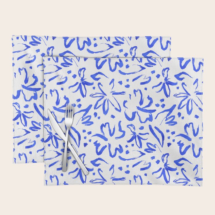 Hand drawn blue flower art pattern Placemat Gallery Image 1