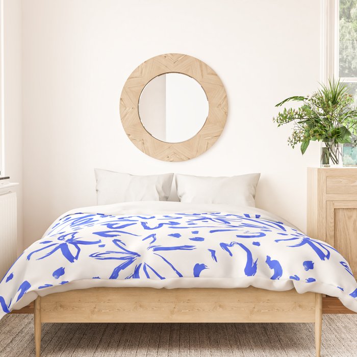 Hand drawn blue flower art pattern Duvet Cover Gallery Image 3