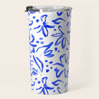 Hand drawn blue flower art pattern Travel Mug Gallery Image 3