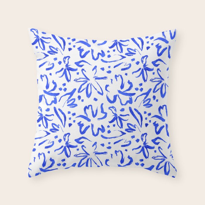 Hand drawn blue flower art pattern Throw Pillow Gallery Image 6