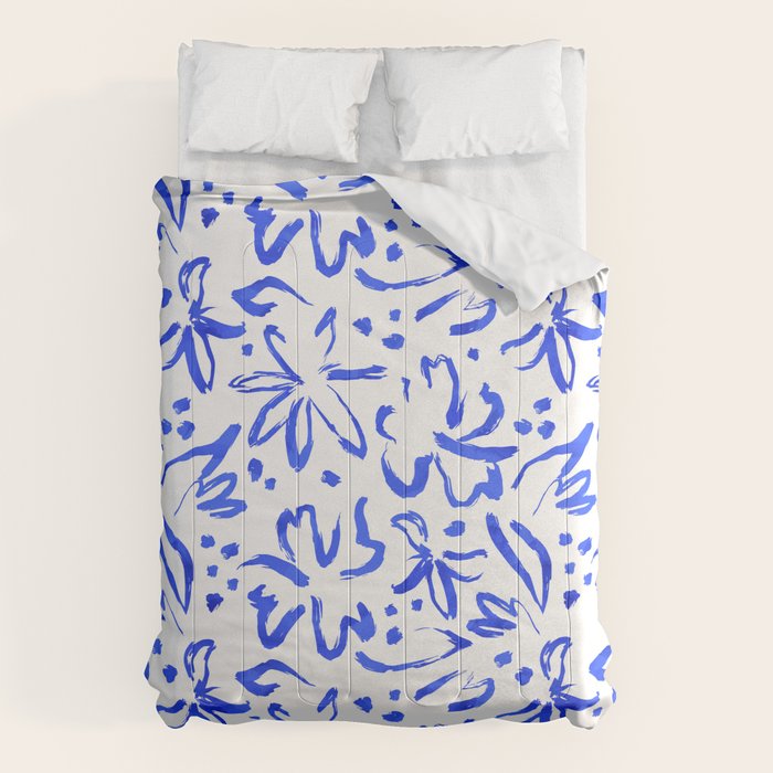 Hand drawn blue flower art pattern Comforter Gallery Image 1