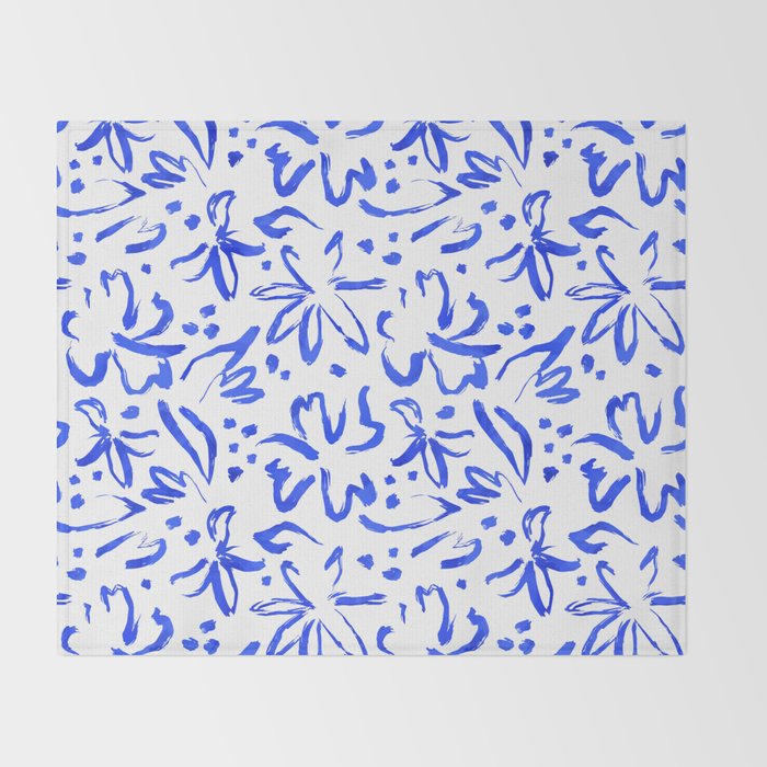 Hand drawn blue flower art pattern Throw Blanket Gallery Image 2