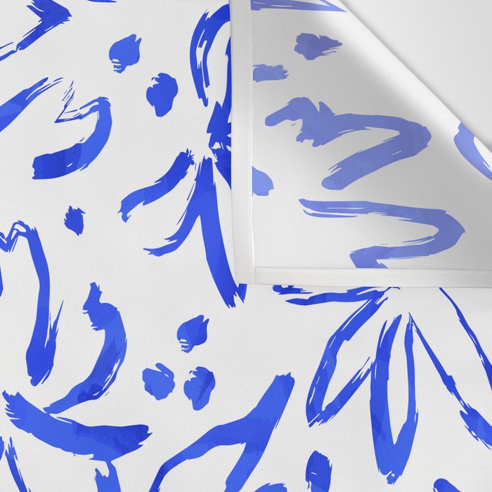 Hand drawn blue flower art pattern Wall Tapestry Gallery Image 3