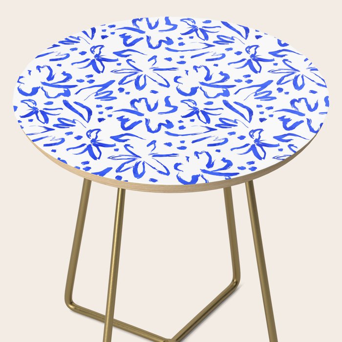 Hand drawn blue flower art pattern Side Table Gallery Image 2