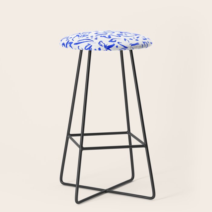 Hand drawn blue flower art pattern Stool Gallery Image 1