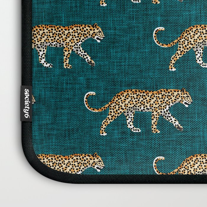 leopards walking - teal Laptop Sleeve Gallery Image 3