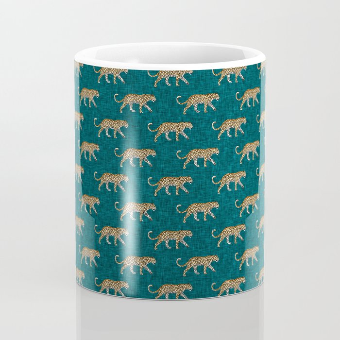 leopards walking - teal Coffee Mug Gallery Image 4