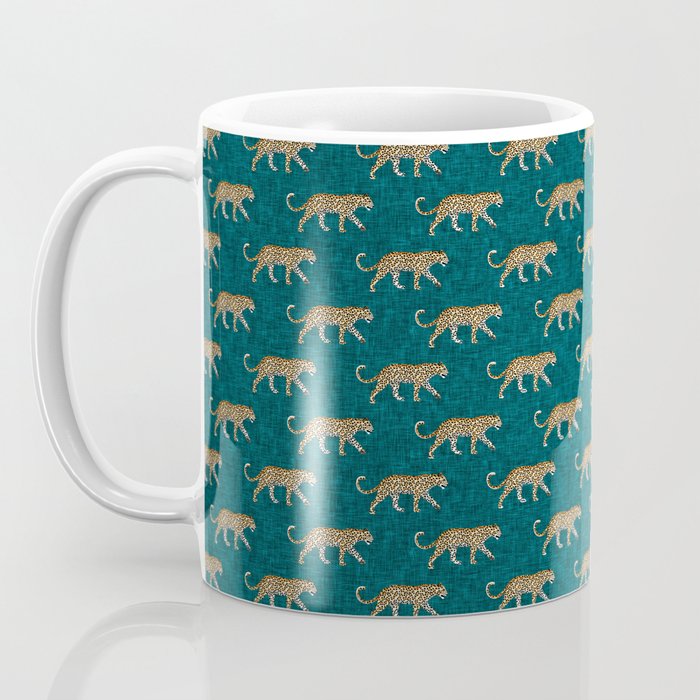 leopards walking - teal Coffee Mug Gallery Image 3