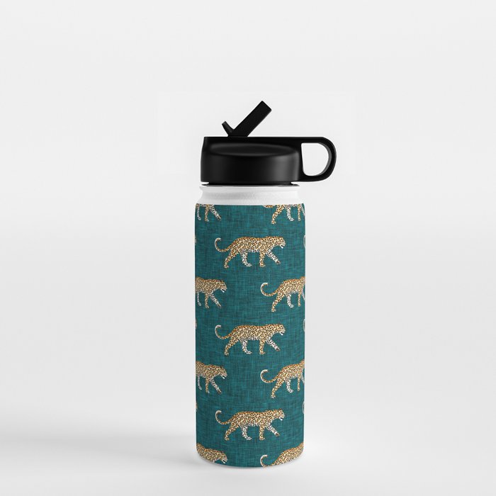 leopards walking - teal Water Bottle Gallery Image 1