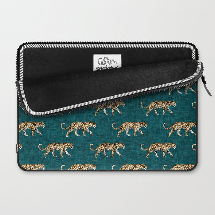 leopards walking - teal Laptop Sleeve Gallery Image 2