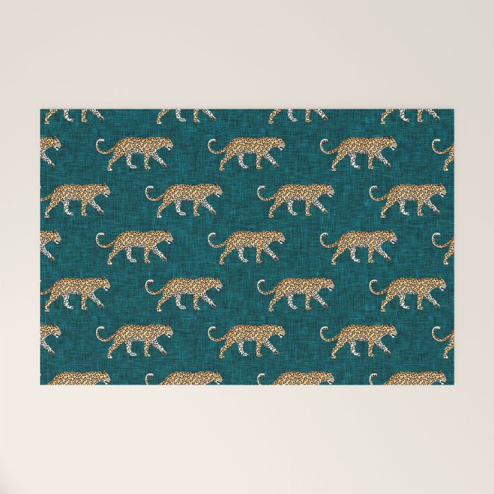 leopards walking - teal Welcome Mat Gallery Image 1